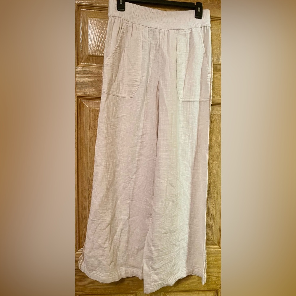 Aerie Cream Wide-Leg Linen Pants size Medium